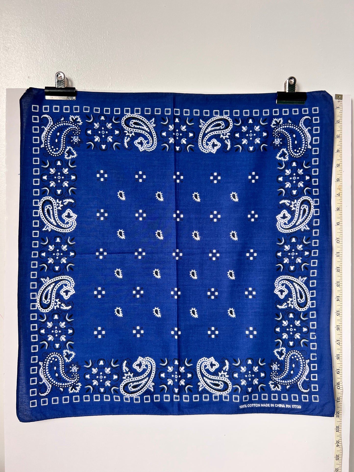 Blue Paisley Print Bandana with Black & White