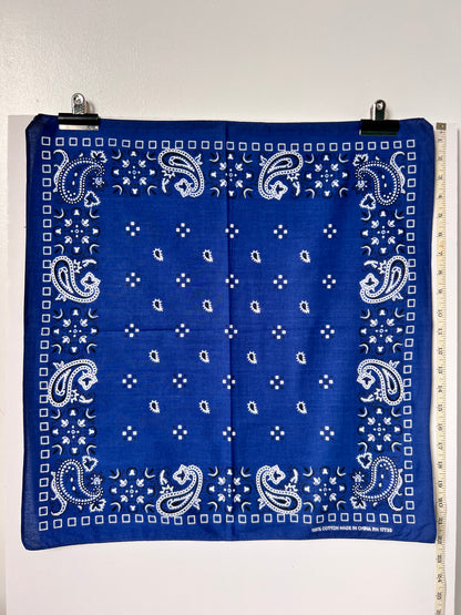 Blue Paisley Print Bandana with Black & White