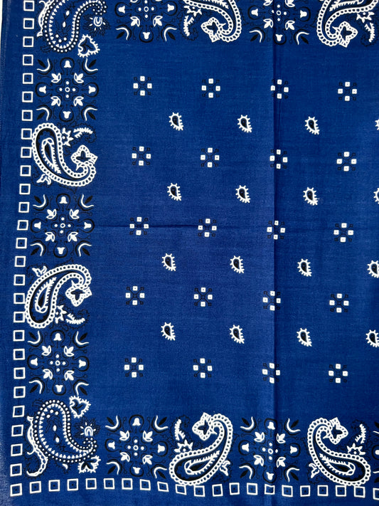 Blue Paisley Print Bandana with Black & White