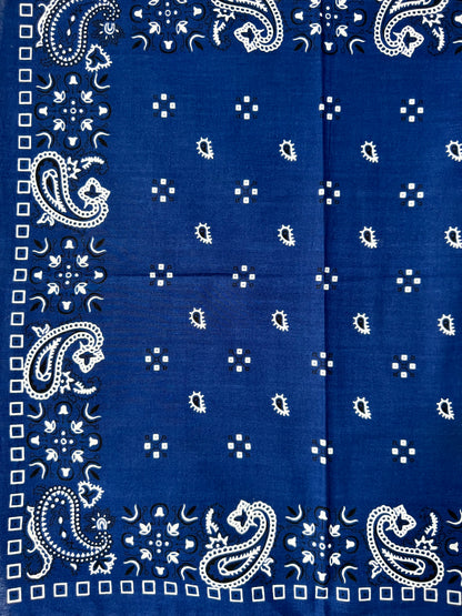 Blue Paisley Print Bandana with Black & White