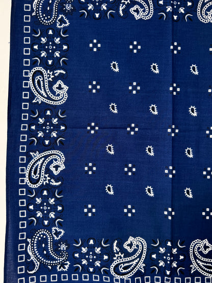 Blue Paisley Print Bandana with Black & White