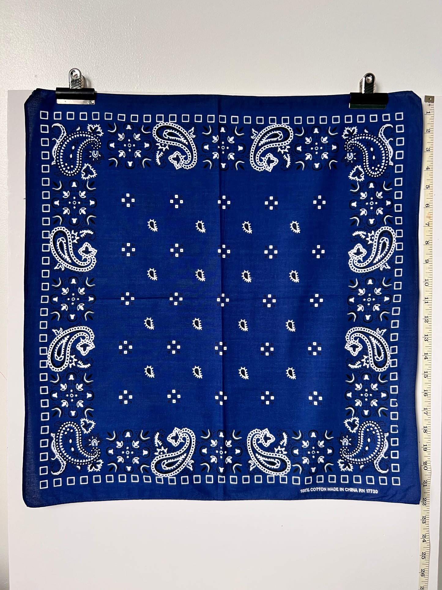 Blue Paisley Print Bandana with Black & White