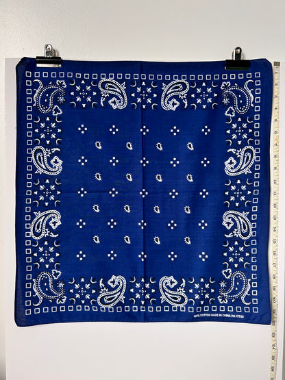 Blue Paisley Print Bandana with Black & White