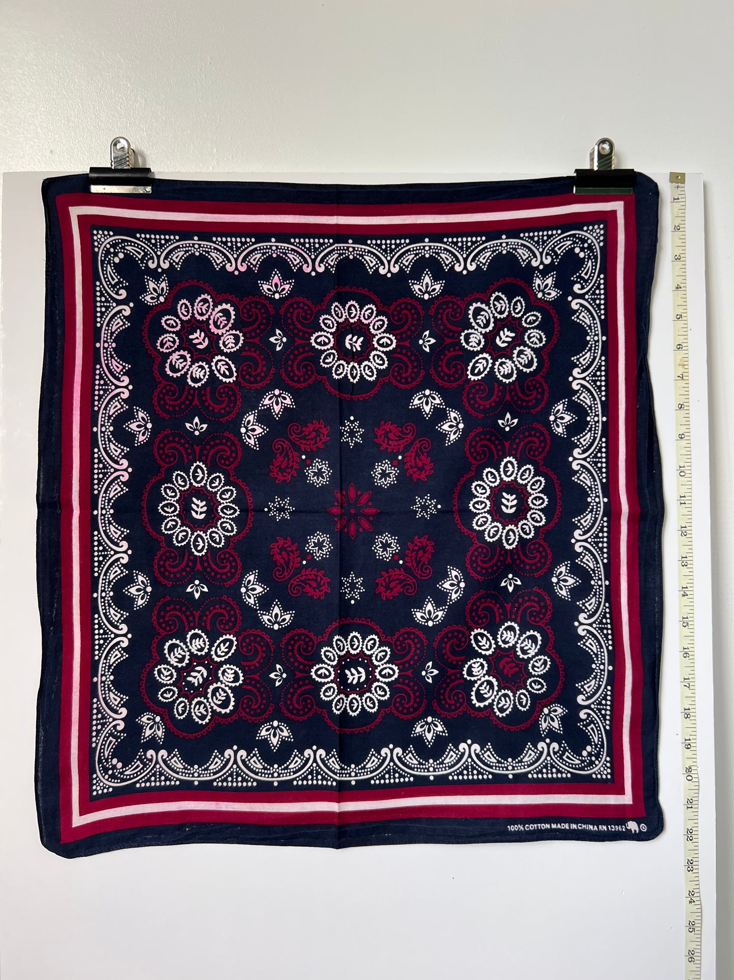 Navy, Burgundy & White Paisley Print Bandana
