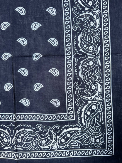 Dark Blue Soft Edge Paisley Border Print Bandana