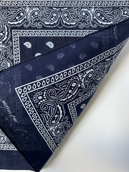 Dark Blue Soft Edge Paisley Border Print Bandana