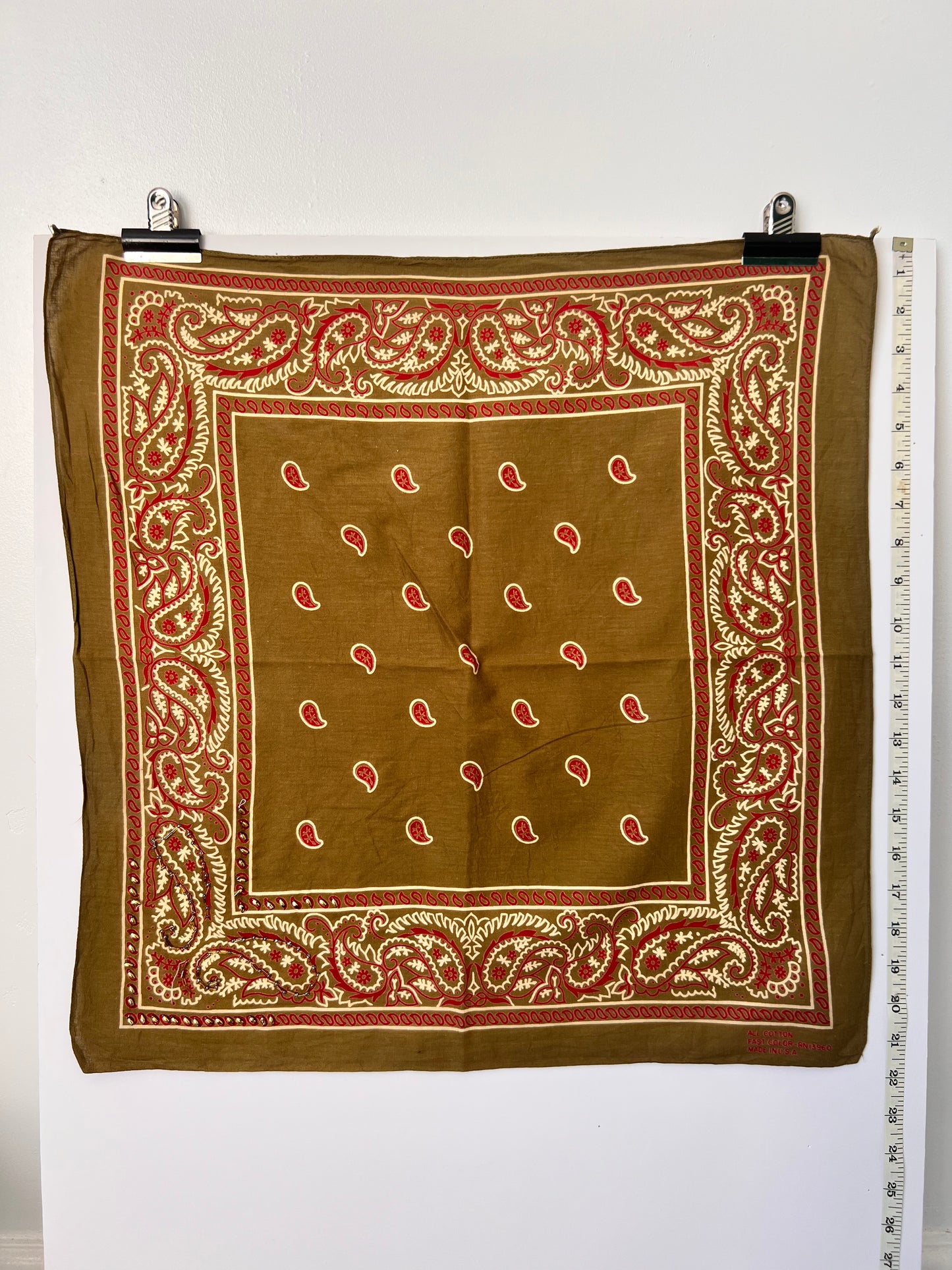 Khaki & Red Paisley Beaded Bandana