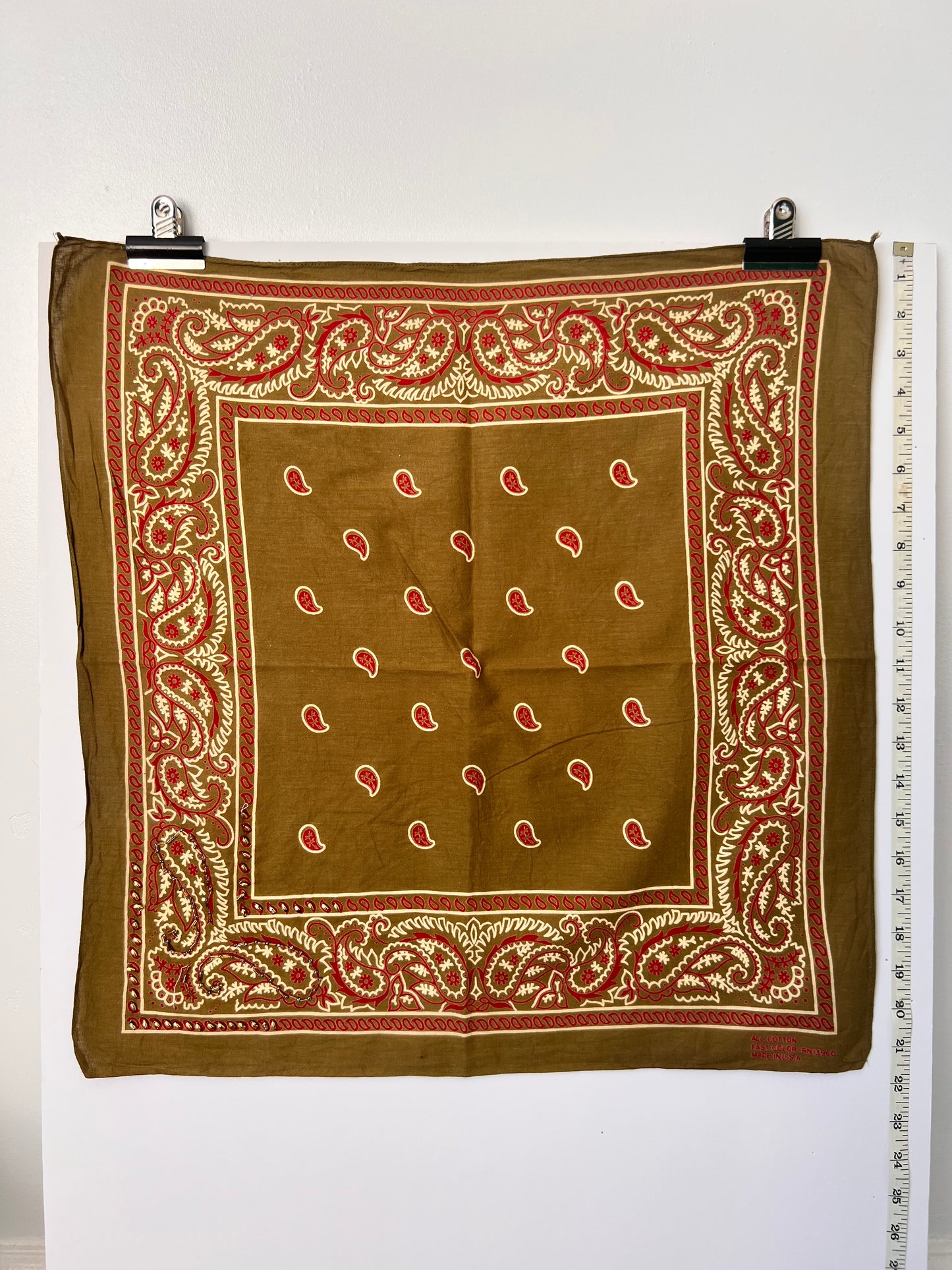 Khaki & Red Paisley Beaded Bandana