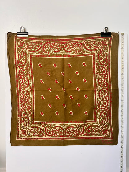 Khaki & Red Paisley Beaded Bandana