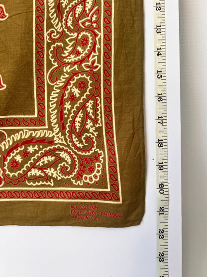 Khaki & Red Paisley Beaded Bandana