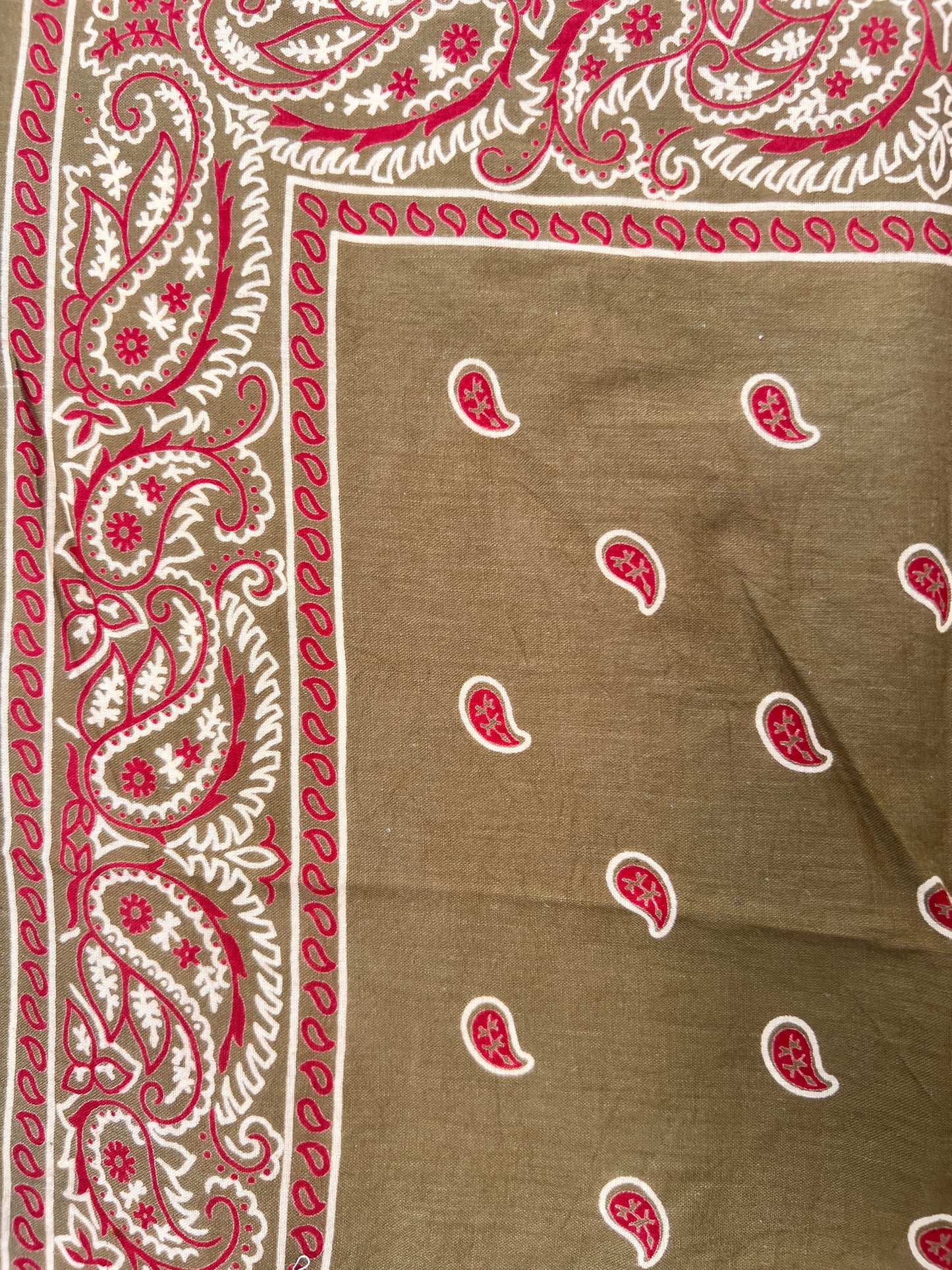 Khaki & Red Paisley Beaded Bandana