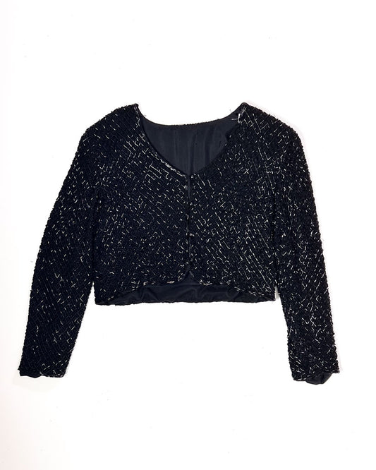Vintage Black Beaded Cropped Jacket - Medium