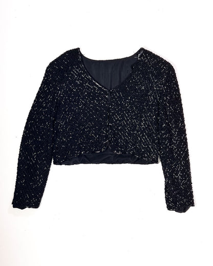 Vintage Black Beaded Cropped Jacket - Medium