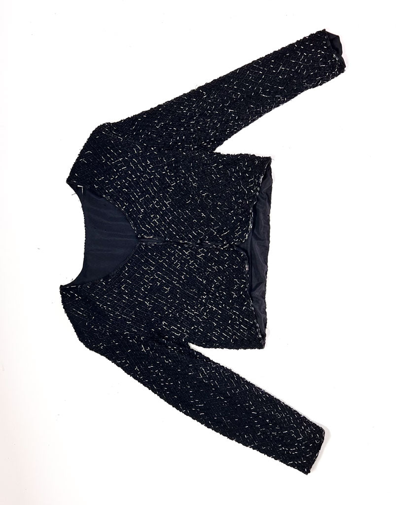 Vintage Black Beaded Cropped Jacket - Medium