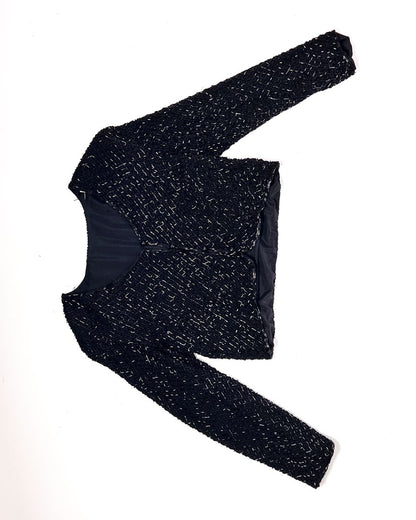 Vintage Black Beaded Cropped Jacket - Medium