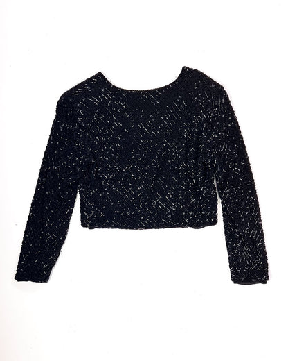 Vintage Black Beaded Cropped Jacket - Medium