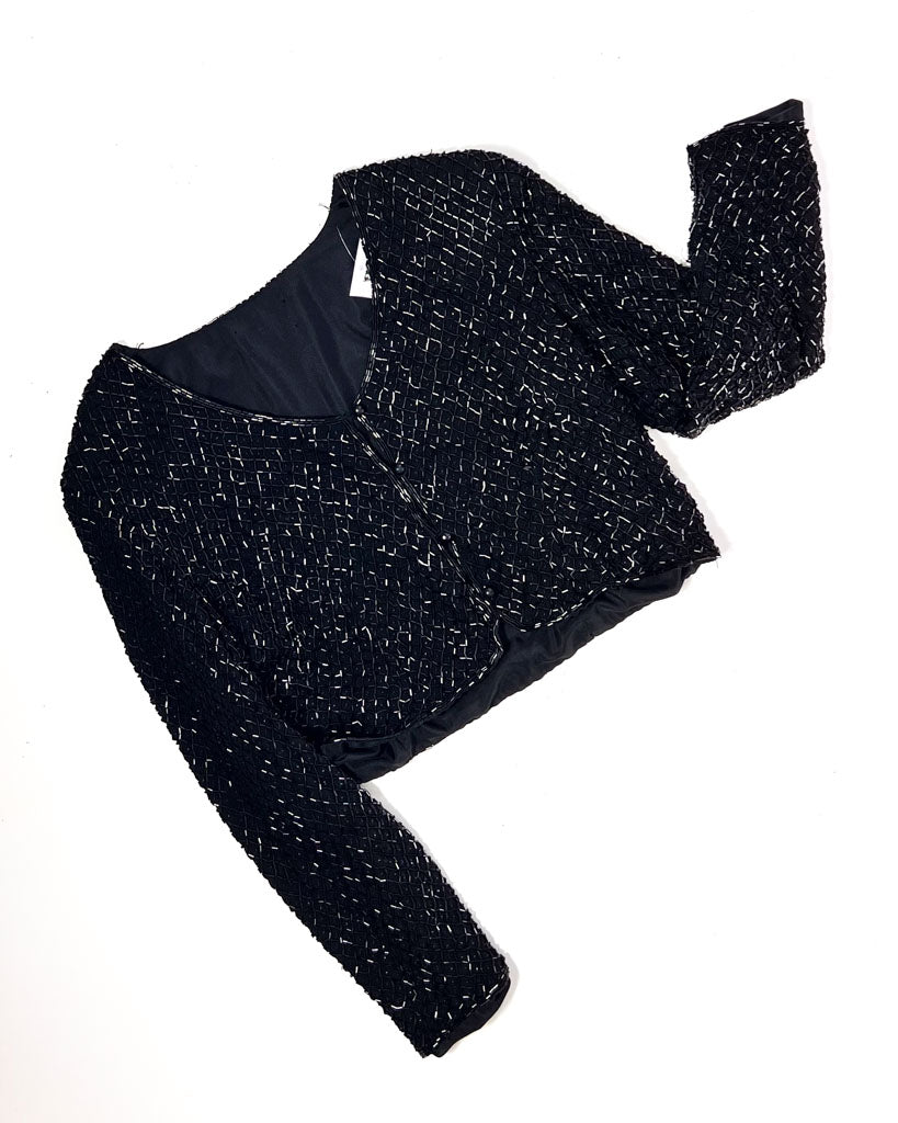 Vintage Black Beaded Cropped Jacket - Medium