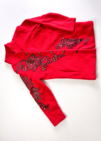 Bob Mackie Y2K Embroidered Red Fleece Overcoat - XS