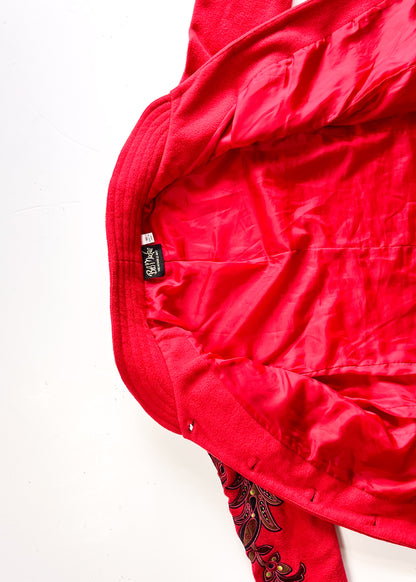 Bob Mackie Y2K Embroidered Red Fleece Overcoat - XS