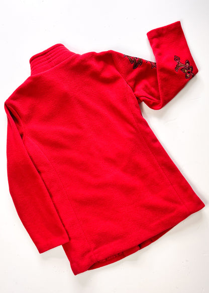 Bob Mackie Y2K Embroidered Red Fleece Overcoat - XS