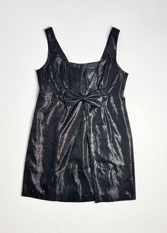 Y2K Shimmer Bow Black Strap Dress - UK12