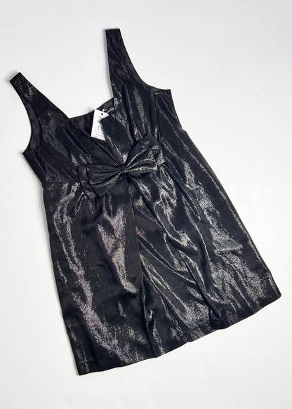Y2K Shimmer Bow Black Strap Dress - UK12