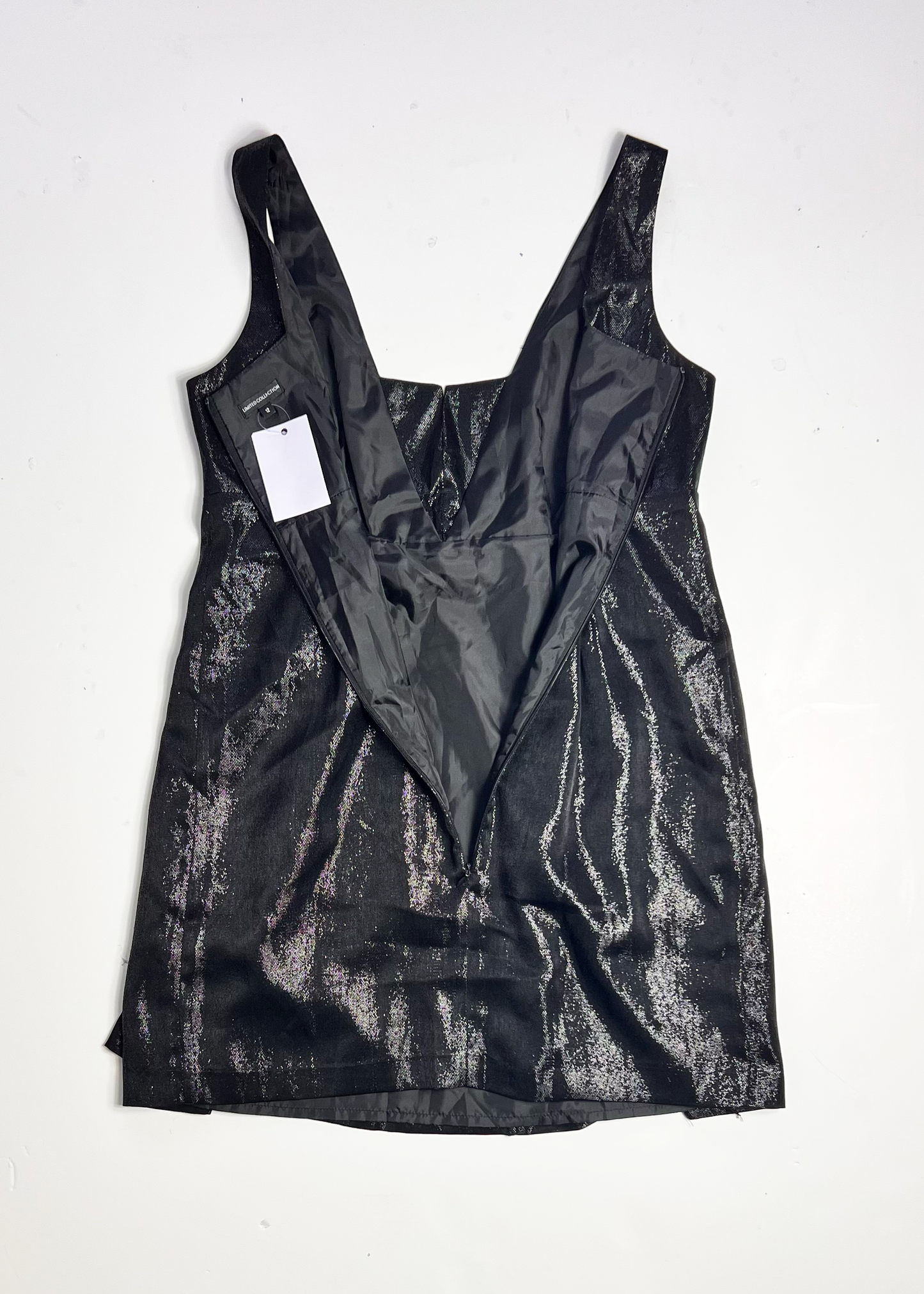 Y2K Shimmer Bow Black Strap Dress - UK12