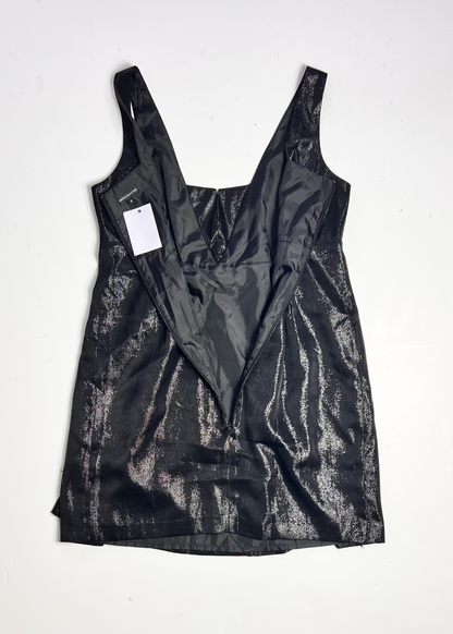 Y2K Shimmer Bow Black Strap Dress - UK12