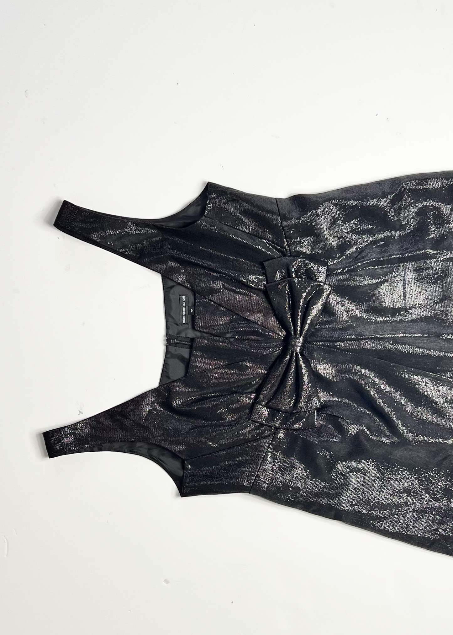 Y2K Shimmer Bow Black Strap Dress - UK12