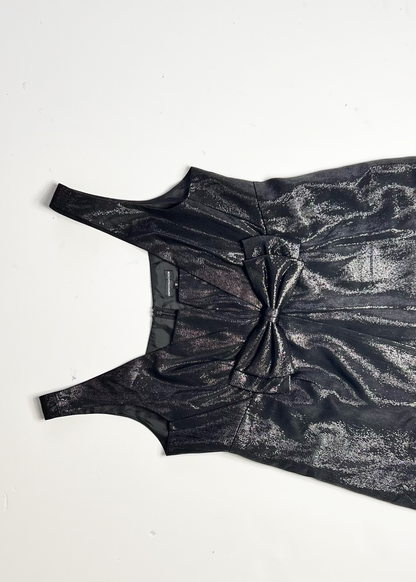 Y2K Shimmer Bow Black Strap Dress - UK12