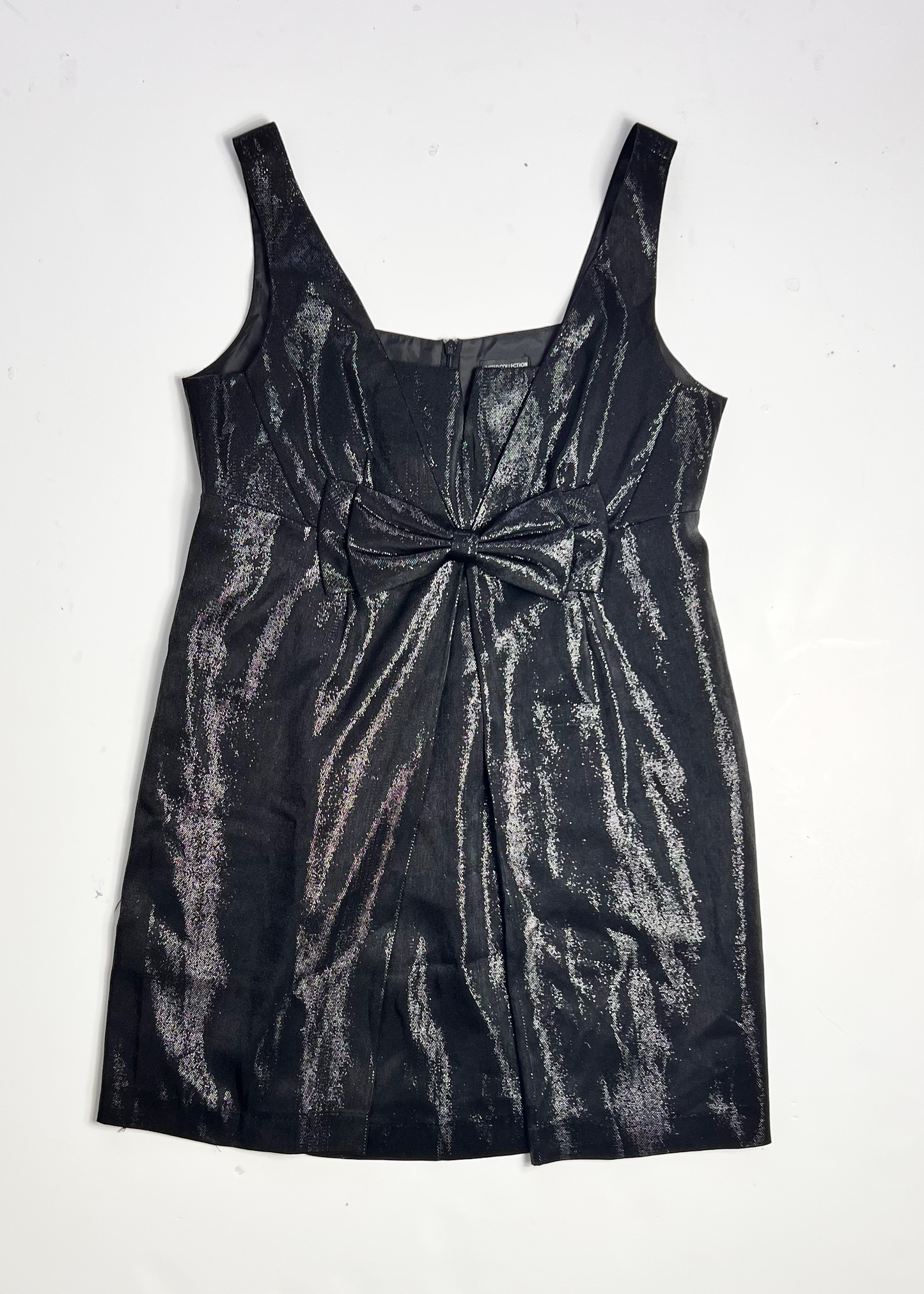 Y2K Shimmer Bow Black Strap Dress - UK12
