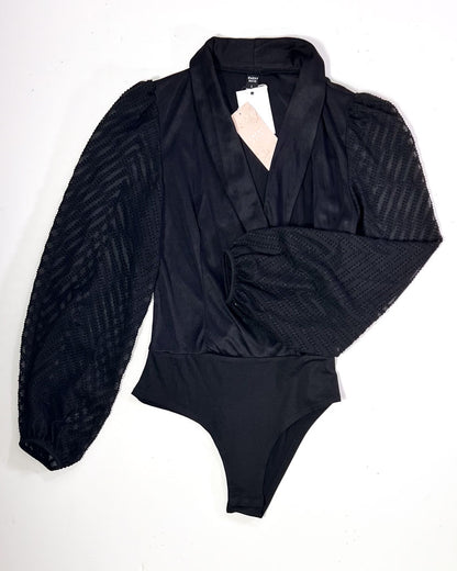 Emery Rose Black Balloon Sleeve Body - Large