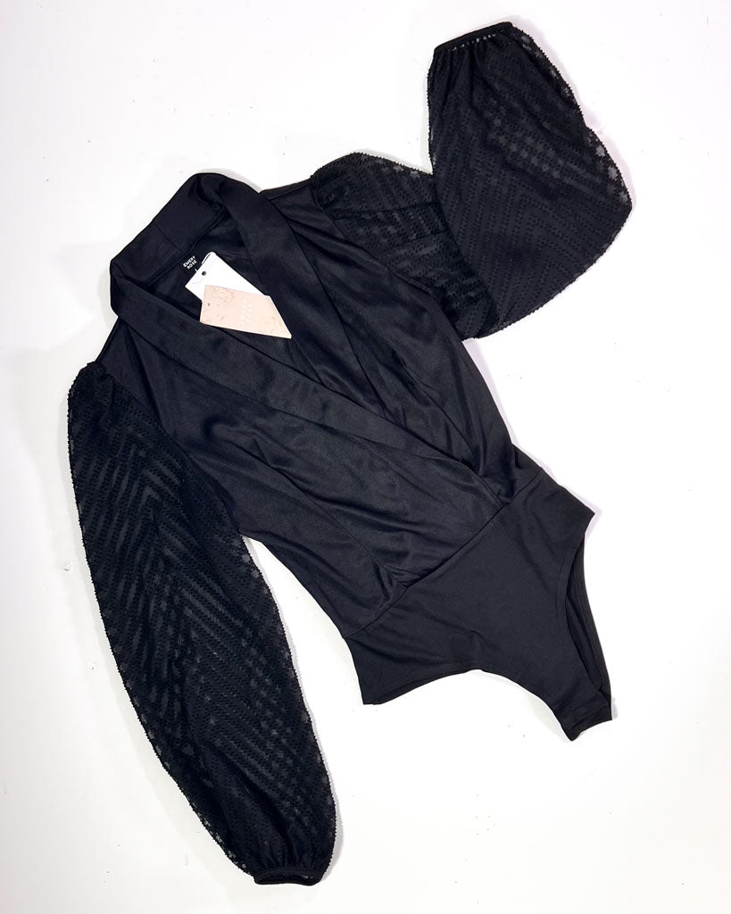 Emery Rose Black Balloon Sleeve Body - Large