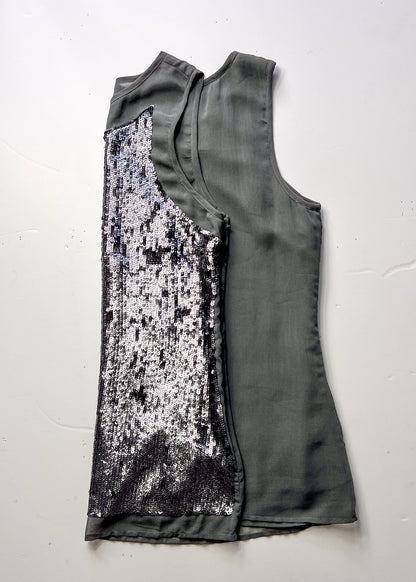 Y2K Sequin Grey Tank Top - Large