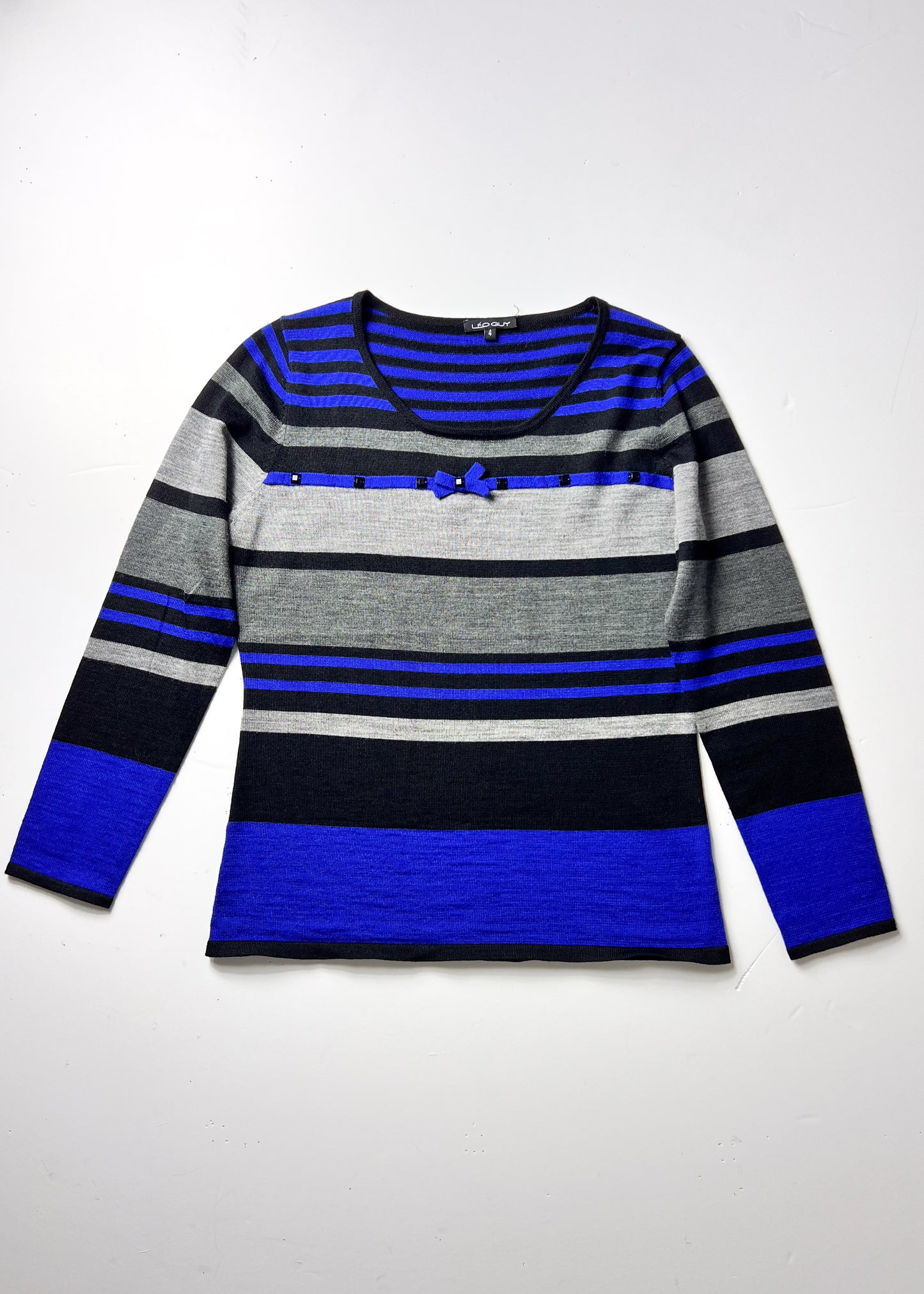 Blue & Grey Y2K Jumper with Bow & Bead Embellishment - UK 8
