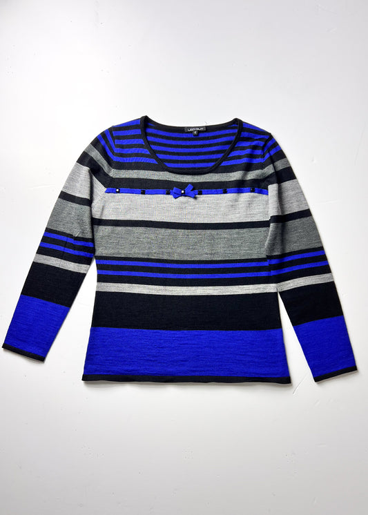 Blue & Grey Y2K Jumper with Bow & Bead Embellishment - UK 8