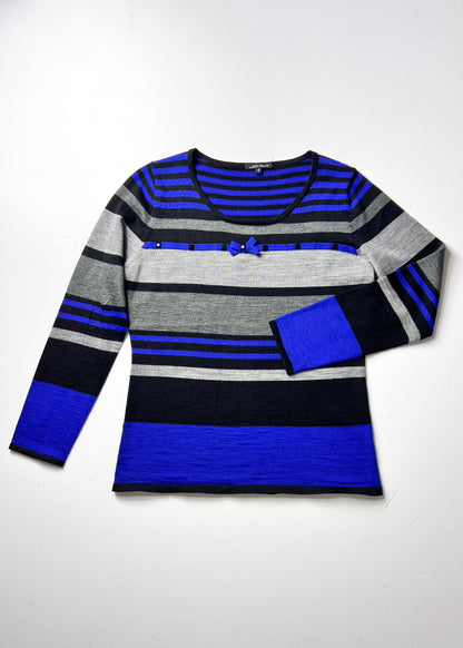 Blue & Grey Y2K Jumper with Bow & Bead Embellishment - UK 8