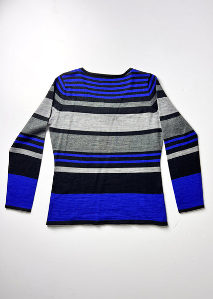 Blue & Grey Y2K Jumper with Bow & Bead Embellishment - UK 8