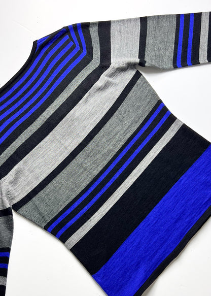 Blue & Grey Y2K Jumper with Bow & Bead Embellishment - UK 8