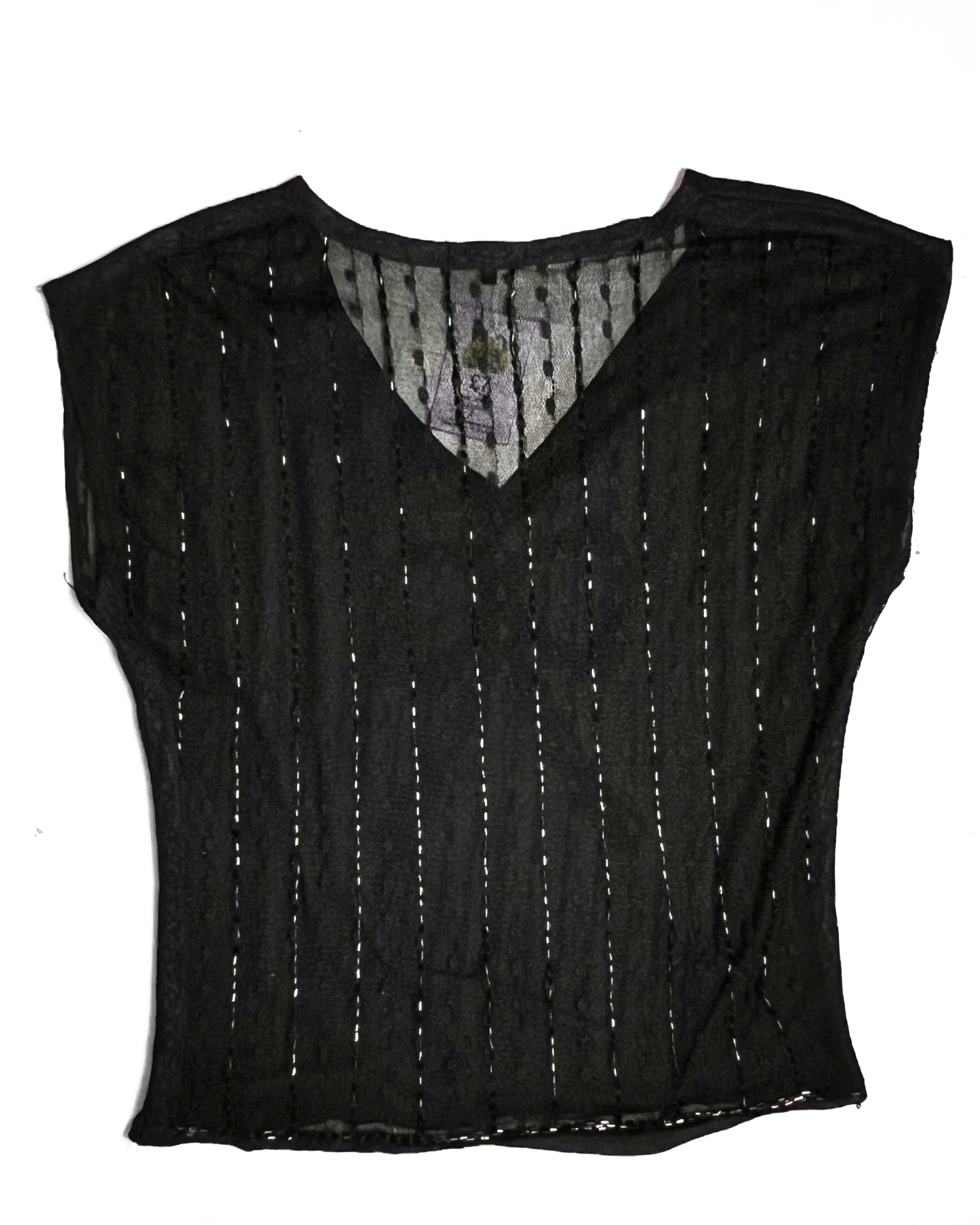 Black Beaded Bow V-Neck Top - UK8