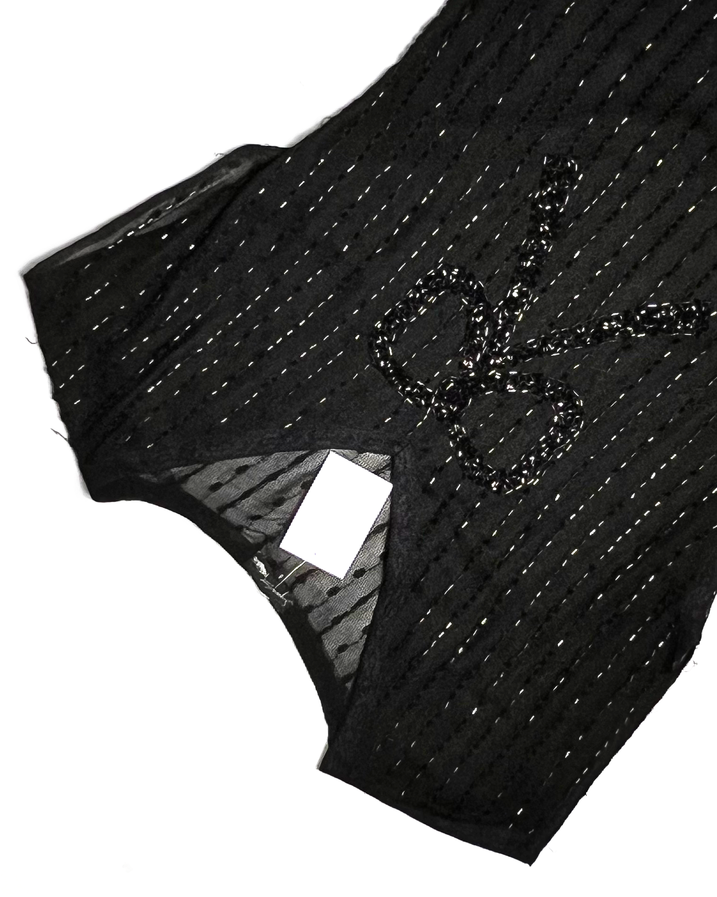Black Beaded Bow V-Neck Top - UK8