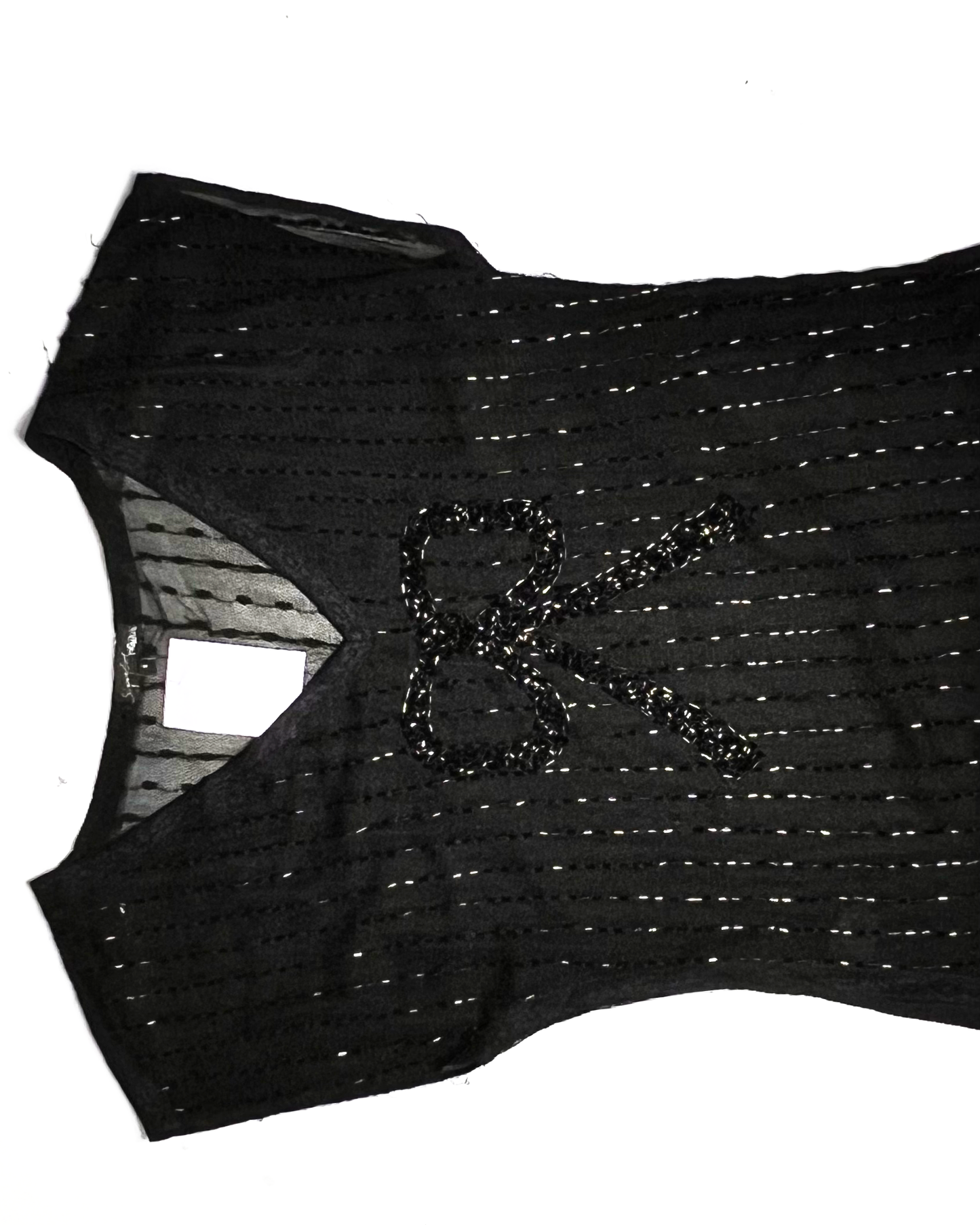 Black Beaded Bow V-Neck Top - UK8