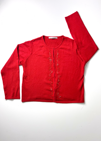 Amaranto Vintage Red Beaded Cardigan - Large
