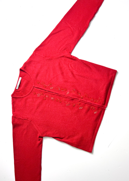 Amaranto Vintage Red Beaded Cardigan - Large