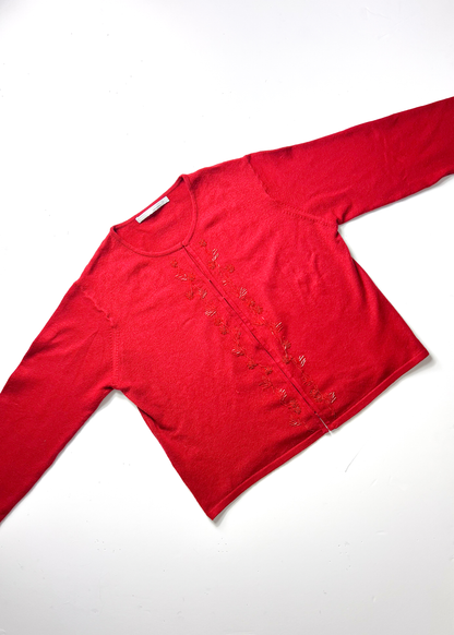 Amaranto Vintage Red Beaded Cardigan - Large