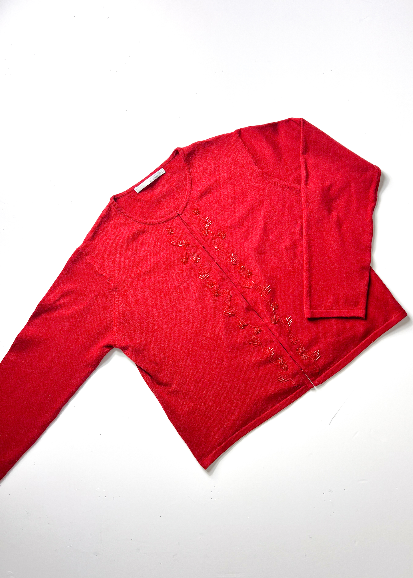 Amaranto Vintage Red Beaded Cardigan - Large