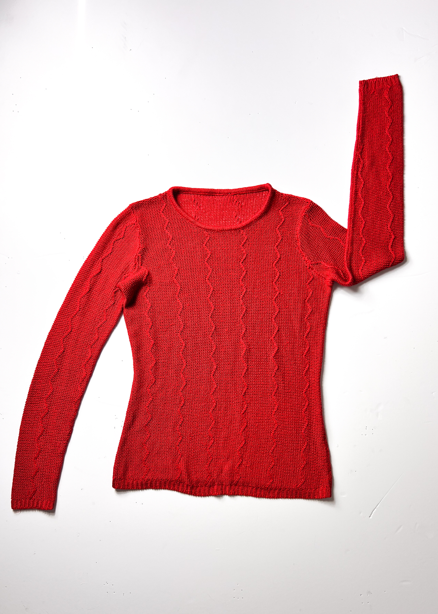 Red Vintage Zig Zag Knit Jumper - XS