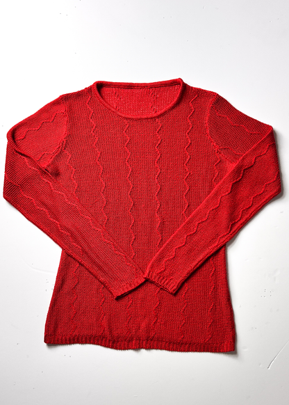 Red Vintage Zig Zag Knit Jumper - XS