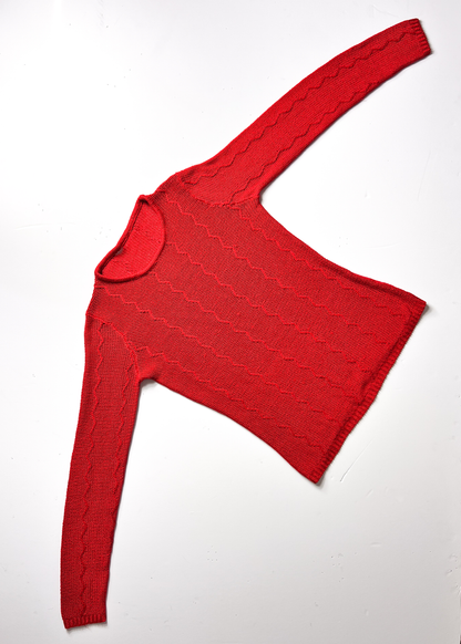 Red Vintage Zig Zag Knit Jumper - XS