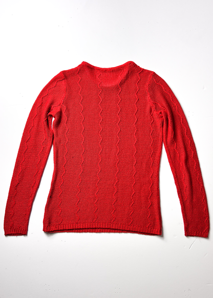 Red Vintage Zig Zag Knit Jumper - XS